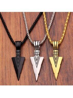 Necklace Arrowhead Warrior Black Silver Gold Stylish Trendy Indian Bold Unisex